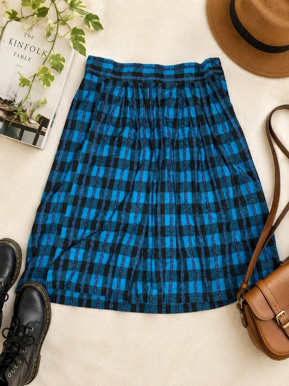 Mission Bay Vintage Plaid Midi Skirt Blue Black Pink Cotton Size 32